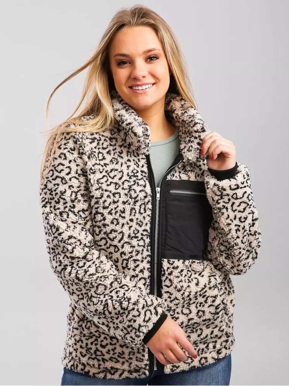 KanCan Cheetah Sherpa Zip Up Jacket Medium
